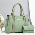 Detail of two-piece grass green handbag set with water ripple texture and gold hardware - Green