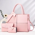 Set di tre borse rosa a righe con pochette abbinata e porta carte di credito eleganti - Rosa