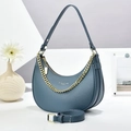 Litchi pattern crescent hobo bag in blue with golden chain and adjustable strap - Blue