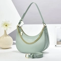 Chic mint green crescent handbag in litchi grain leather with gold chain and strap - Green