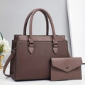 Morandi purple tote bag set with vertical wave pattern and matching envelope wallet - Coffee
