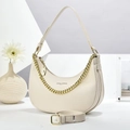 Chic beige hobo bag in lychee pattern leather with golden chain and adjustable strap - Off White