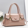 Pink patent leather crossbody bag with golden shell hardware and adjustable strap - Khaki