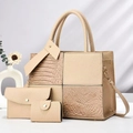 Dweiteiliges beiges Handtaschen-Set mit Krokodilprägung und Geldbörse - Khaki