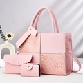 Rosa 3-Teiler Set mit Patchwork-Krokodil-Textur-Tragetasche und passenden Taschen - Rosa