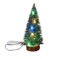 Mini pre-lit frosted Christmas tree with colorful LED lights and rustic wood base - Colored Light Style / 10cm