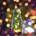 Mini LED Christmas tree with snow effect, warm yellow lights and natural wood base - Warm Light Style / 10cm