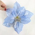 Blaue künstliche Weihnachtsblume mit silbernem Glitzerrand für Weihnachtsbaum Deko - Groß / Hellblau