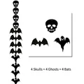 Detailansicht der Halloween-Filzgirlande mit Totenkopf Fledermaus Geist Motiven und Schnur - Gemischter Stil (12er Set)