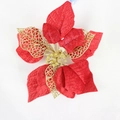 Rote Weihnachtsblume aus Samt mit goldenen Glitzerblättern als Baumschmuck - Groß / Rot
