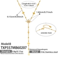 Schema dettagliato delle dimensioni della collana a stella in acciaio inossidabile 316L - Collana con Ciondolo a Stella a Y Dorata (TXP557-B)