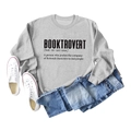 Flat lay of gray Booktrovert letter print sweatshirt with denim shorts and white sneakers - S / Grey Sweatshirt (Black Font)