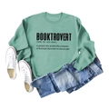 Detailed flat lay of sage green sweatshirt with Booktrovert print and casual outfit - S / Light Green Sweatshirt (Black Font)