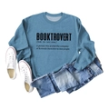 Flat lay of blue Booktrovert sweatshirt with white canvas shoes and blue denim jeans - S / Blue Sweatshirt (Black Font)