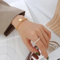 Gold beaded bracelet with engraved square tag and white pearl stretch ring set - Square Tag Bracelet (E053)