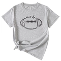Detail of light gray t-shirt with Game Day football graphic and stylish knotted hem - Light Gray (Black Font)