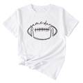 Detail of white cotton T-shirt featuring game day football print and stylish side knot - White (Black Font)