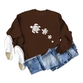 Flat lay of brown long sleeve sweatshirt with white turtle prints and casual blue jeans - Coffee (White Font)