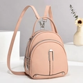 Mini sac à dos en cuir rose à grain litchi avec deux compartiments zippés et argent - Rose