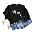 Flat lay of black sweatshirt featuring four white geometric sea turtles with blue jeans - Black (White Font)