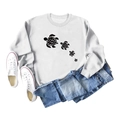 Flat lay of a white crewneck sweatshirt with black sea turtle print and denim shorts - White (Black Font)