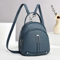 Sac à dos bleu gris en cuir à grain litchi avec trois compartiments et bretelles réglables - Bleu