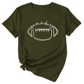 Detail of army green game day t-shirt with rugby graphic and stylish tie-front hem knot - Army Green (White Font)