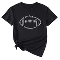 Detail of black Game Day T-shirt with rugby graphic and stylish side knot design - Black (White Font)