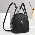 Mini zaino nero in pelle a grana con tasche a cerniera e dettagli in metallo argento - Nero