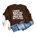 Detailed flat lay of brown crewneck sweatshirt with white printed graphic text - S / Coffee