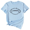 Women's light blue casual T-shirt with Game Day football graphic and side knot detail - Light Blue (Black Font)