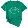 Detail of green Game Day T-shirt with football print and stylish side knot design - Dark Green (White Font)