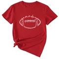 Detail of red Game Day t-shirt featuring football print and a stylish side knot at the hem - Red (White Font)