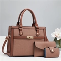 Conjunto de bolsos de lona de 3 piezas para mujer con bolso de mano y cartera a juego con oro - Bolso Tote Y Bolsa De Almacenamiento Y Tarjetero / Marrón