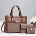 Ensemble de sacs 3 pièces en toile marron avec sac à main, portefeuille et porte-cartes - Sac Fourre-tout Et Sac De Rangement Et Porte-cartes / Jaune Terre