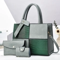 Three-piece women's handbag set in grey and green faux leather with crocodile texture - Green