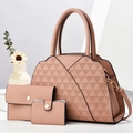 Set di tre borse con motivi geometrici trapuntati in pelle sintetica rosa antico - Borsa A Mano, Pochette E Porta Carte / Rosa