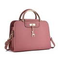 Chic rose pink embossed crossbody bag with golden reindeer pendant and metal handles - Pink