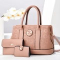 Dreiteiliges rosa Handtaschen-Set aus Kunstleder mit Tote, Geldbörse und Mini-Beutel - 3-teiliges Set / Rosa