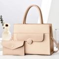 Beige woven large tote and matching envelope wallet set with adjustable shoulder strap - Khaki / 30x12x23cm