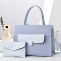 Blue woven macaron handbag and envelope bag set with round gold buckle decoration - Sky Blue / 30x12x23cm