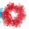 Red glitter artificial Christmas flower wreath with hollow petals for holiday door decoration - 35cm Red Hollow Rattan Ring