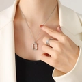 Silver geometric heart pendant necklace and textured ring set for women in minimalist style - Hammered Rectangle (P636) / Silver