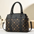 Bolso de mano para mujer con diseño de retazos en contraste y estampado de caballos - Negro