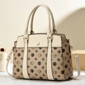 Sac à main rétro en patchwork avec motifs de chevaux et fleurs, bandoulière amovible - Blanc Cassé