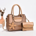 Nude pink crocodile embossed tote and crossbody bag set with gold hardware and charm - Khaki