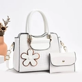 White crocodile pattern tote bag set with matching envelope pouch and floral charm - White