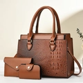 Ensemble 3 pièces de sacs marrons à texture crocodile, comprenant sac à main, pochette et porte-cartes - Jaune Terre