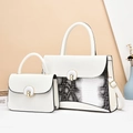 Witte handtassenset met krokodillenprint, slangenhuid-patchwork en metalen gesp - Wit