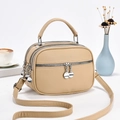 Chic apricot lychee leather multi-zip crossbody bag with top handle and adjustable strap - L22 W11 H16 / Light Khaki